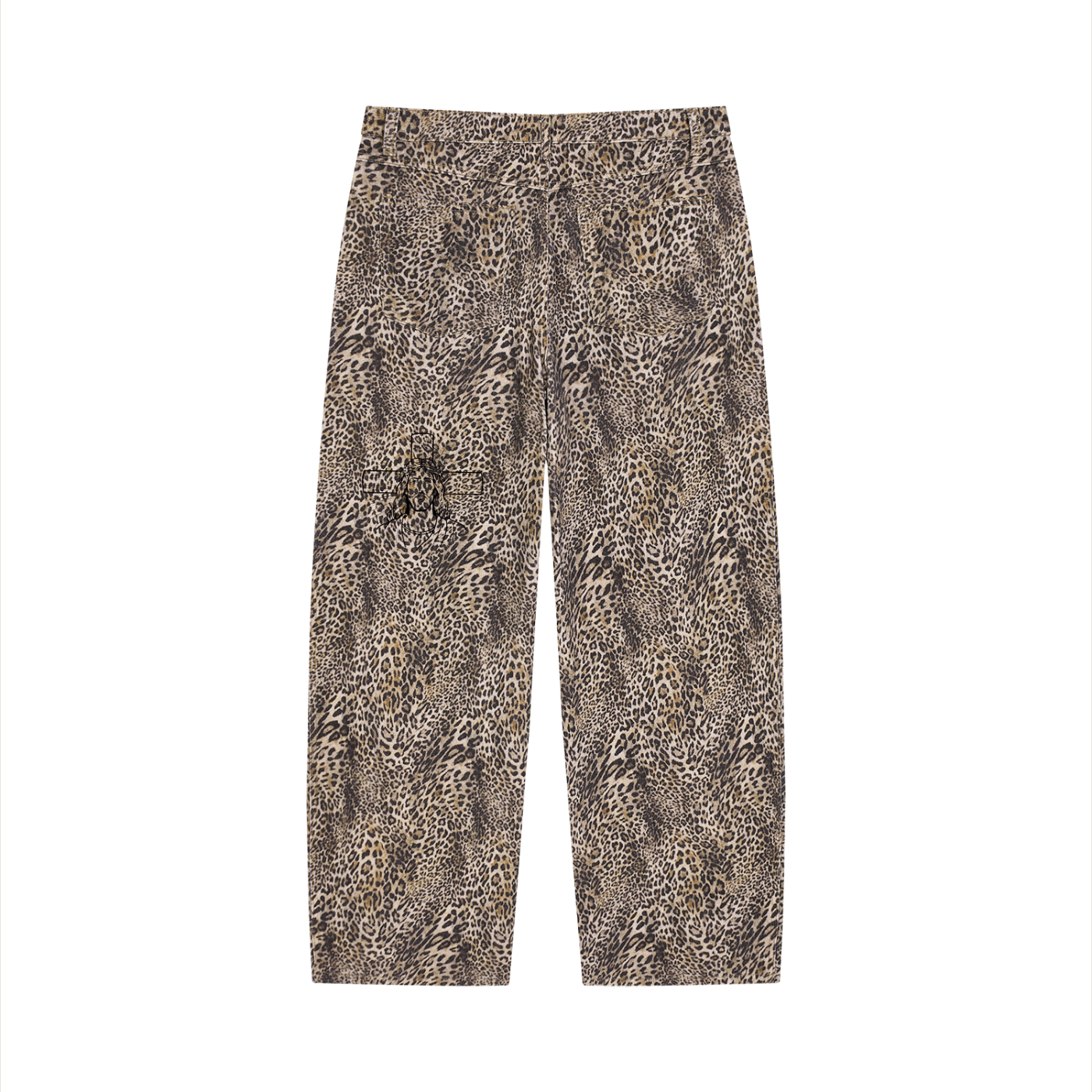 JsUnisex Vintage Wash Leopard Wide Leg Jeans