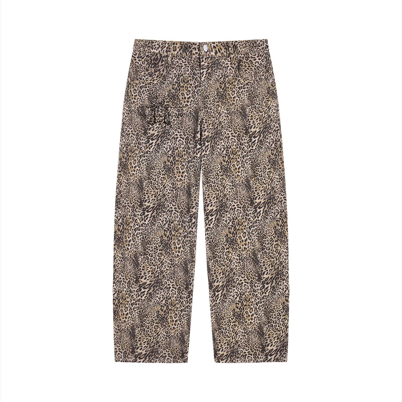 JsUnisex Vintage Wash Leopard Wide Leg Jeans