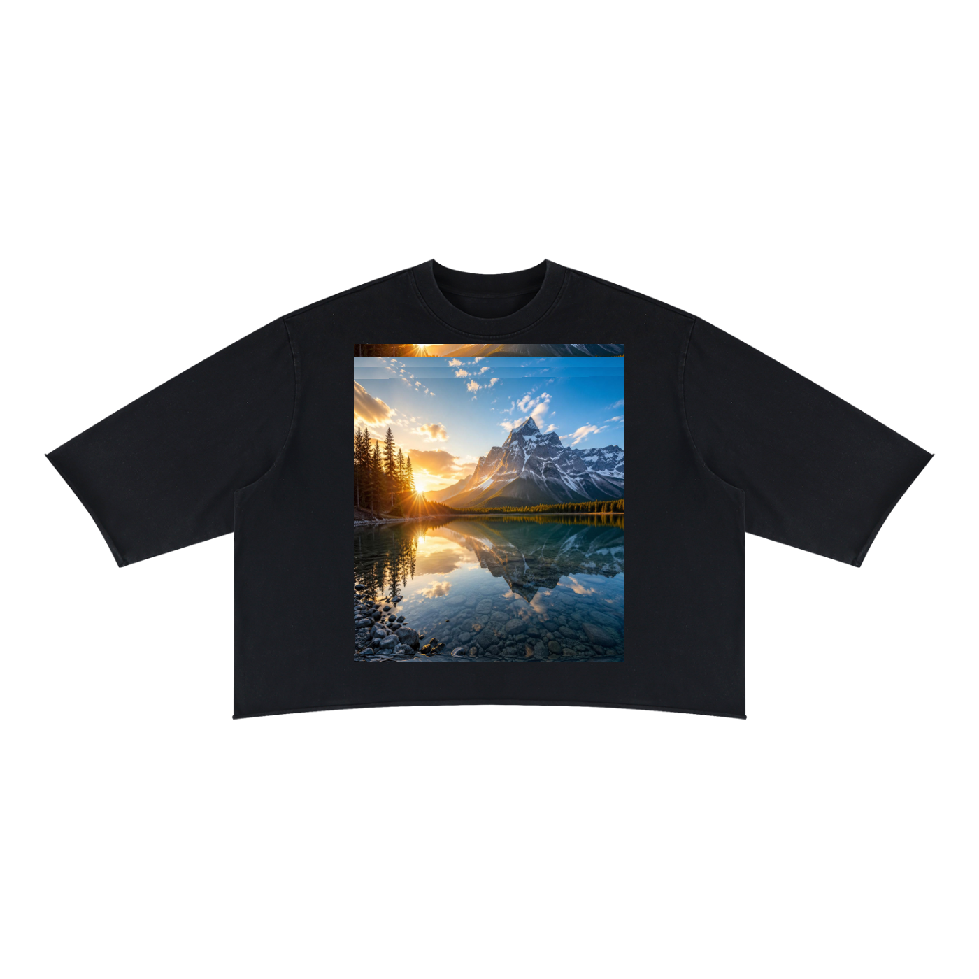 Mountain Top, Unisex Mineral Wash Raw Hem Boxy T-Shirt