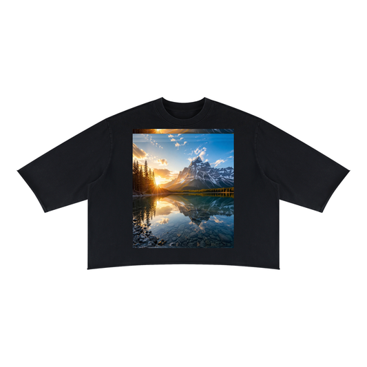 Mountain Top, Unisex Mineral Wash Raw Hem Boxy T-Shirt