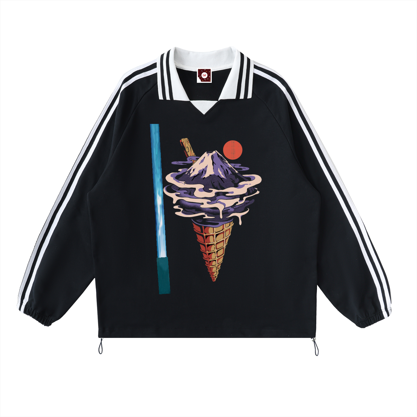 SaberMnt Contrast Striped Lapel Collar Sweatshirt