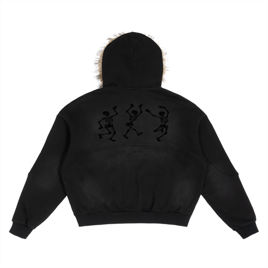 Baked Jacket, Sun Fade Boxy Detachable Fur Hoodie