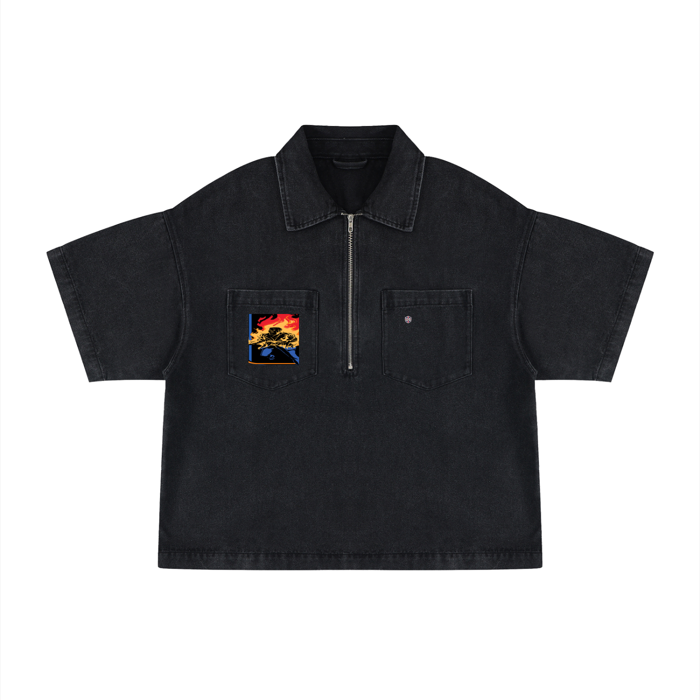 DaackPalace, Unisex Vintage Wash Boxy Quarter-Zip Denim Shirt