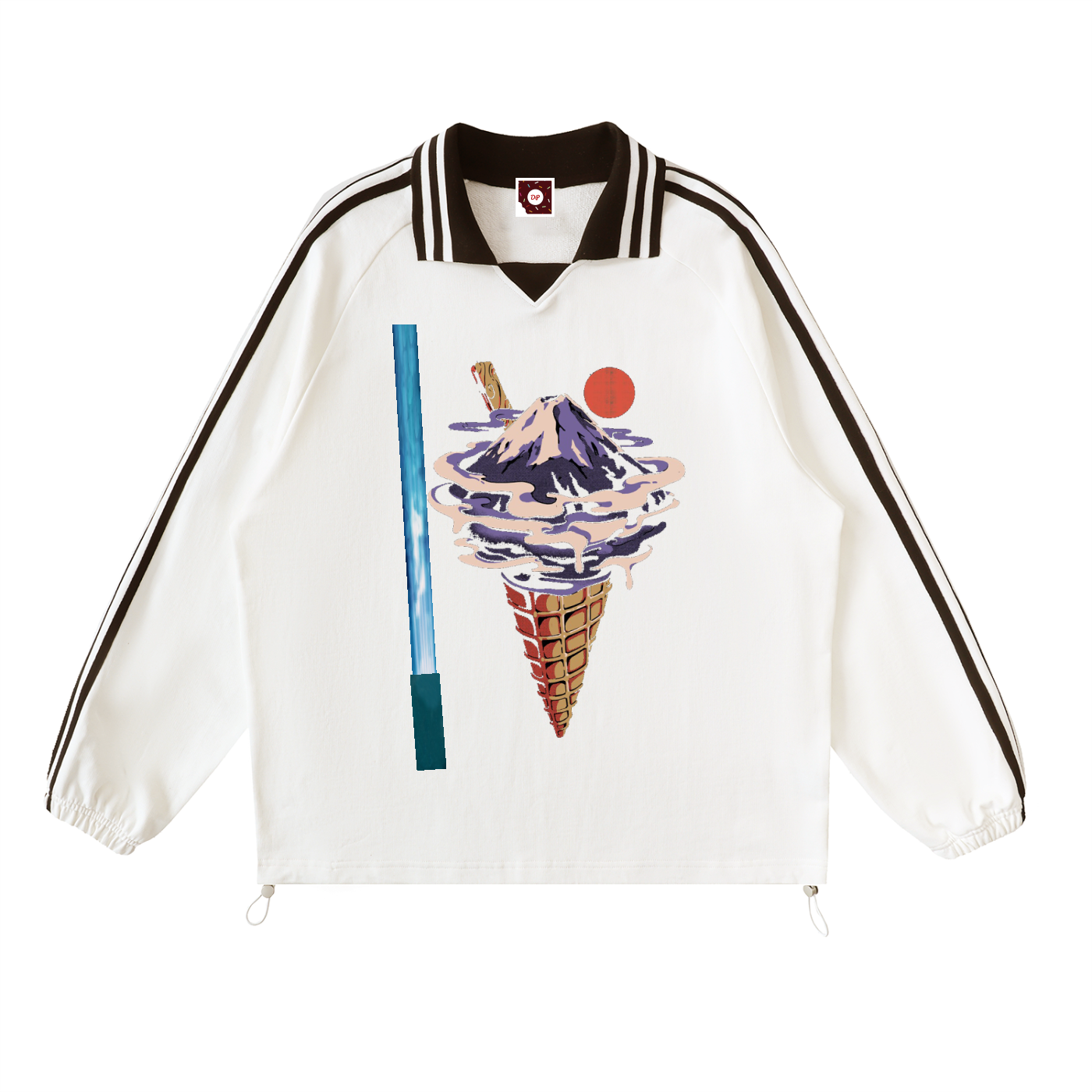 SaberMnt Contrast Striped Lapel Collar Sweatshirt