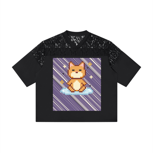 KittiDupI, Unisex Lace Paneling V-Neck T-Shirt