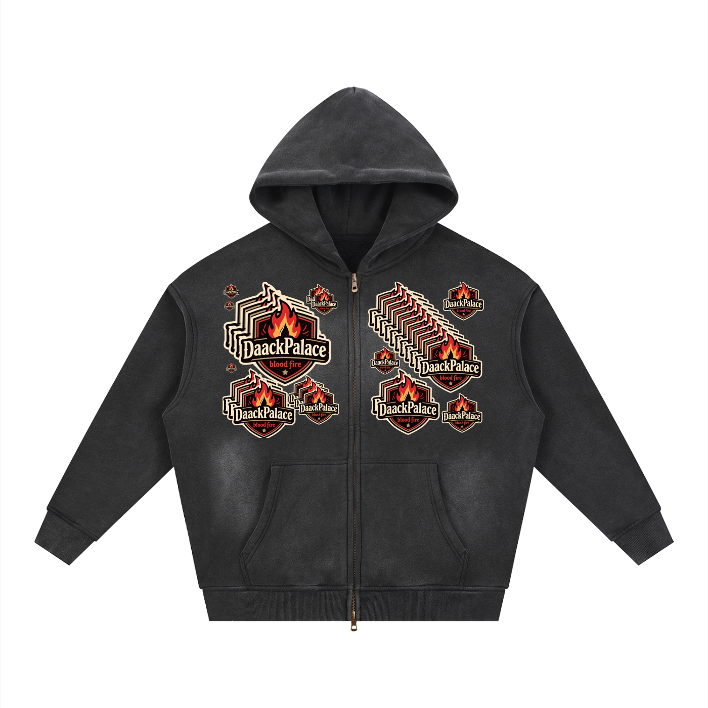 DaackPalace BloodFire DupI, Sunfade Two-way Zipper Boxy Fleece Hoodie