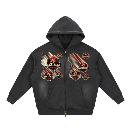 DaackPalace BloodFire DupI, Sunfade Two-way Zipper Boxy Fleece Hoodie