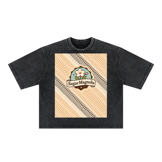 Sugar Pink Wt Magnolia Cr Plant, Unisex Heavyweight Mineral Wash Boxy T-Shirt