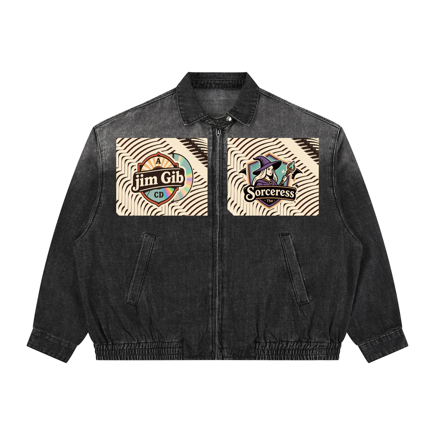ftAJim Dupi, Unisex Vintage Wash Full-Zip Denim Jacket