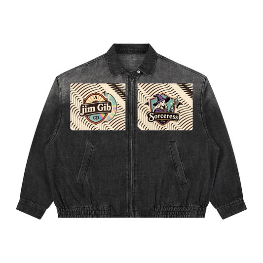 ftAJim Dupi, Unisex Vintage Wash Full-Zip Denim Jacket