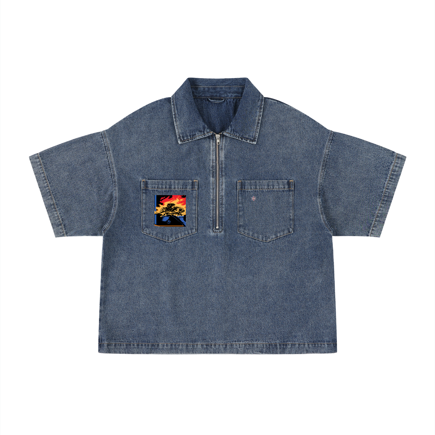 DaackPalace, Unisex Vintage Wash Boxy Quarter-Zip Denim Shirt
