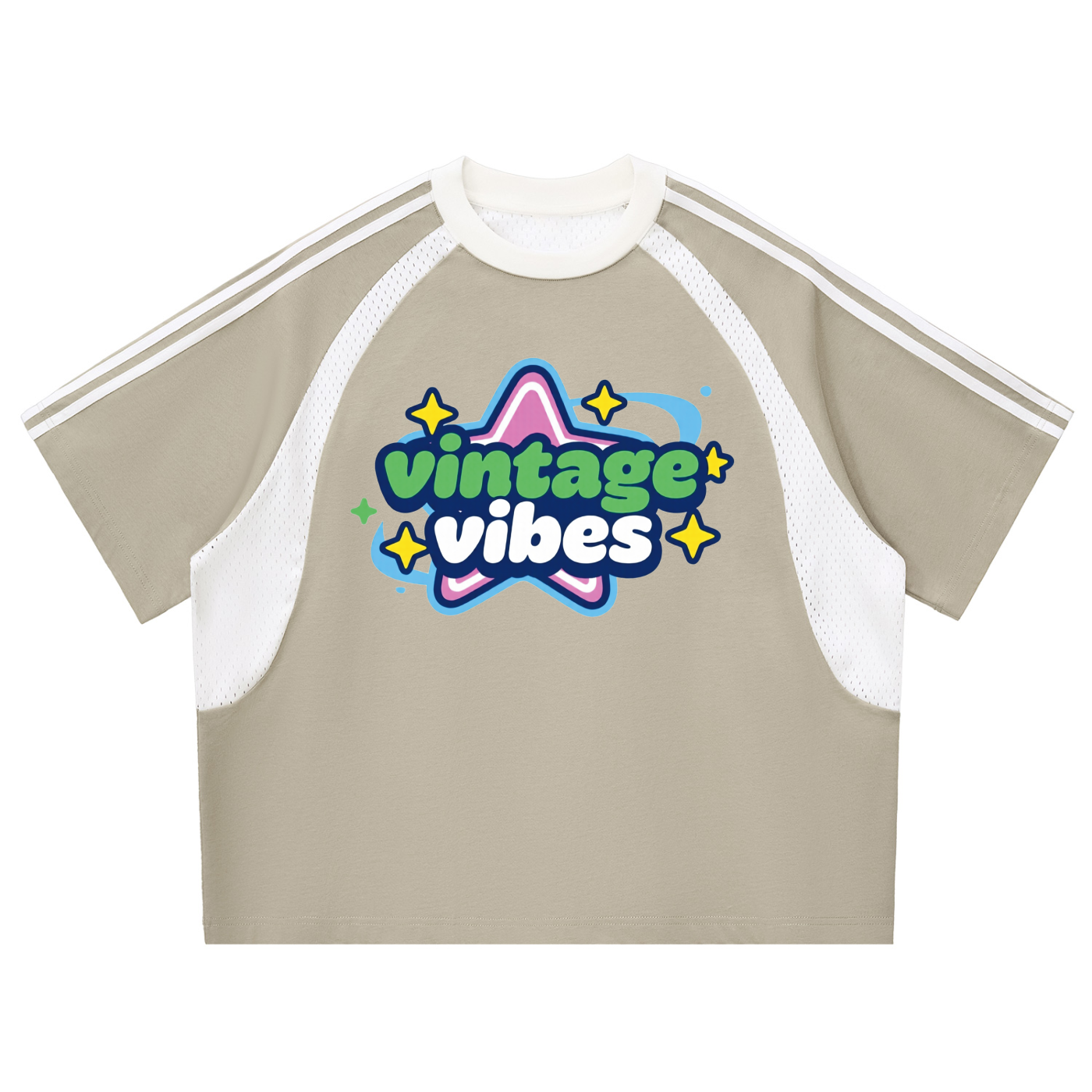 SIGMAINFTVITGEVIBES, Contrast Stripes Panel Mesh T-shirt