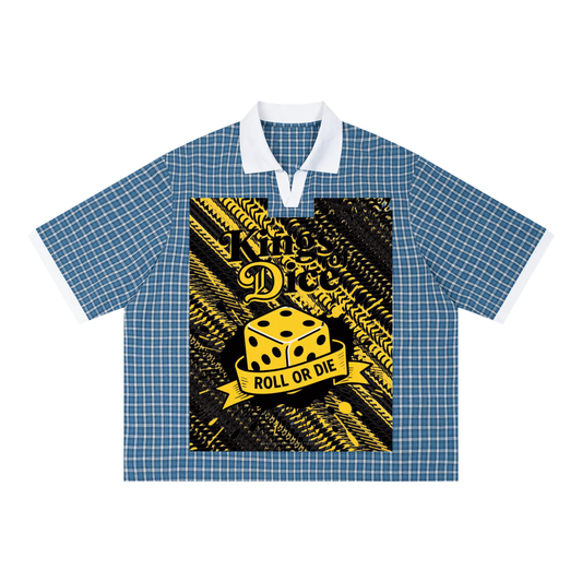Kings Of Cards DupI, Unisex Boxy Plaid Color Block Polo Shirt