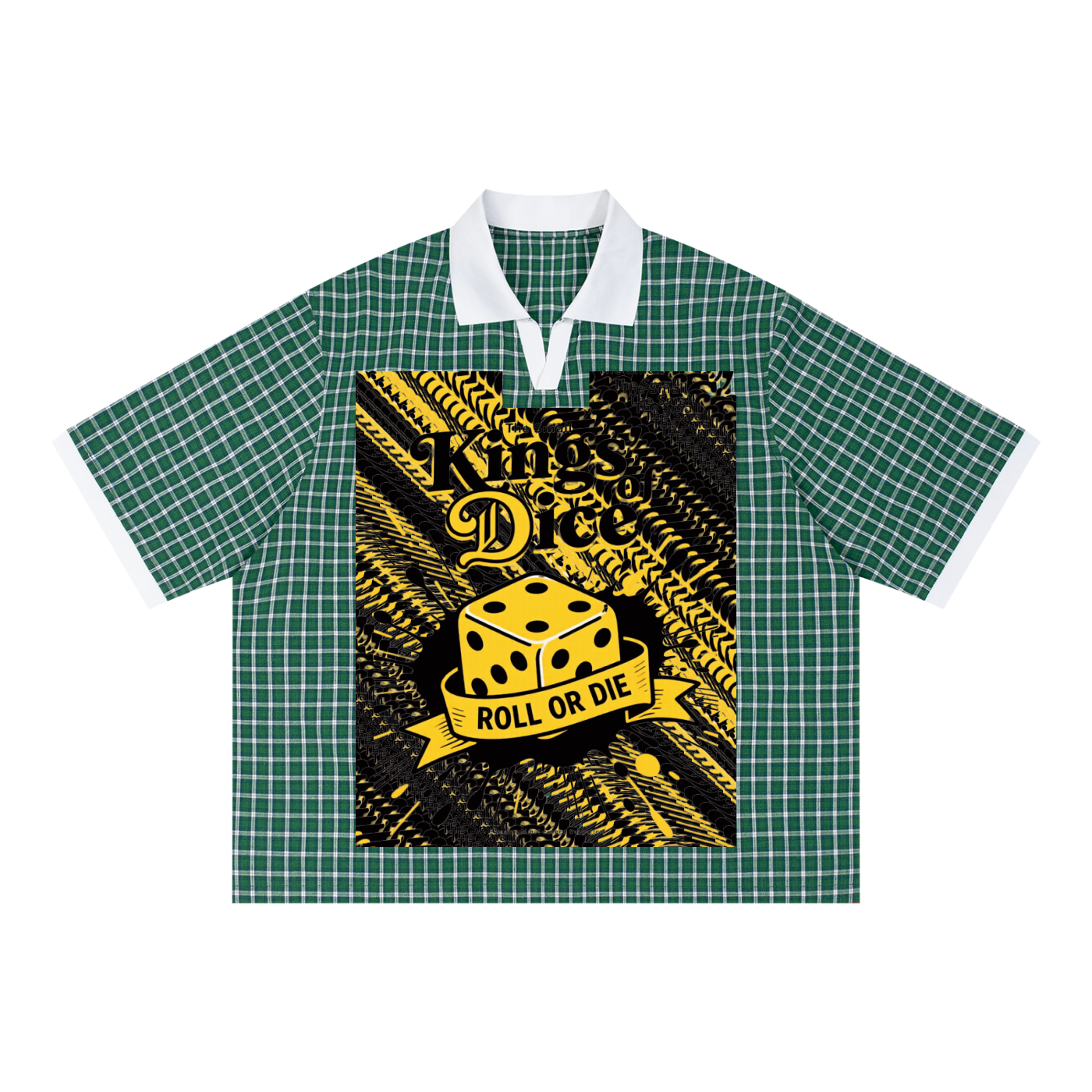 Kings Of Cards DupI, Unisex Boxy Plaid Color Block Polo Shirt