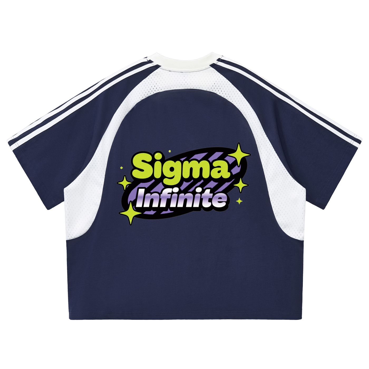 SIGMAINFTVITGEVIBES, Contrast Stripes Panel Mesh T-shirt