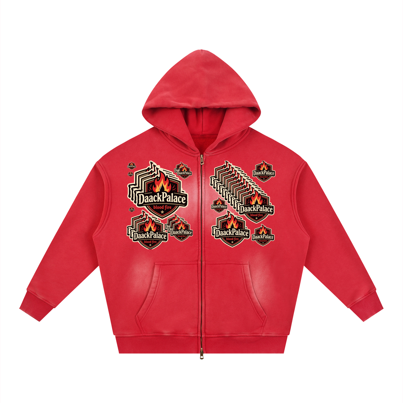 DaackPalace BloodFire DupI, Sunfade Two-way Zipper Boxy Fleece Hoodie