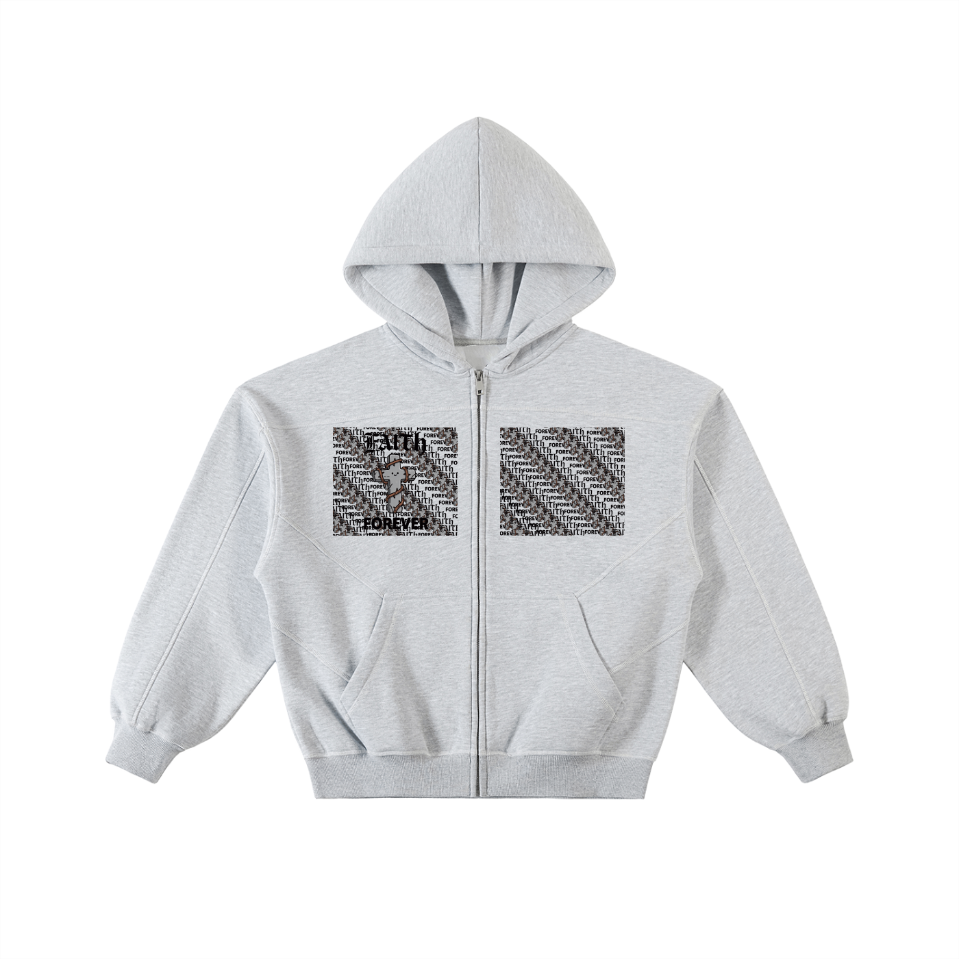 Faith DupI, Contrast-Stitched Boxy Fleece Zip Hoodie
