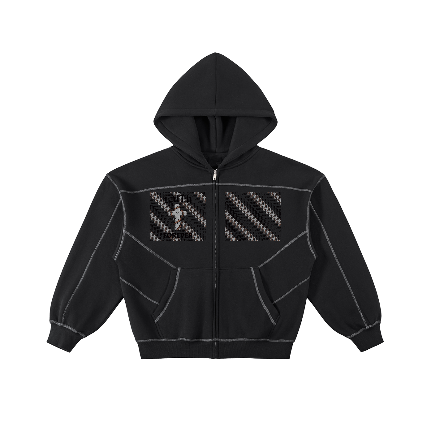 Faith DupI, Contrast-Stitched Boxy Fleece Zip Hoodie