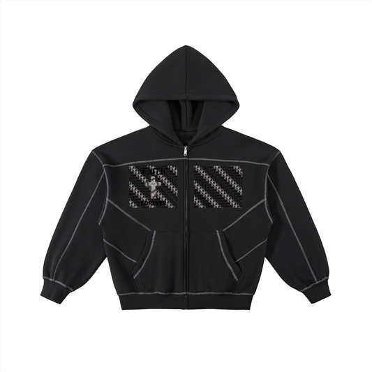 Faith DupI, Contrast-Stitched Boxy Fleece Zip Hoodie
