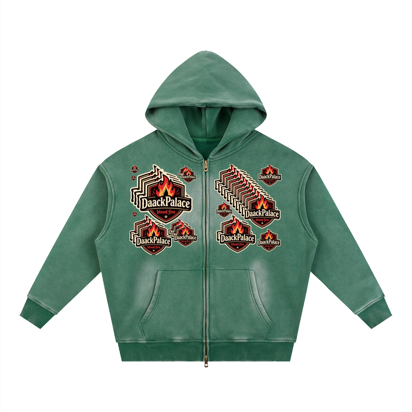 DaackPalace BloodFire DupI, Sunfade Two-way Zipper Boxy Fleece Hoodie