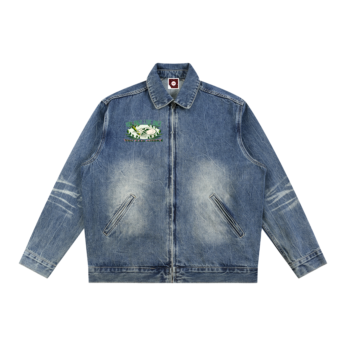 ONLYLIVEONCEYCC Vintage Wash Zip Up Denim Jacket