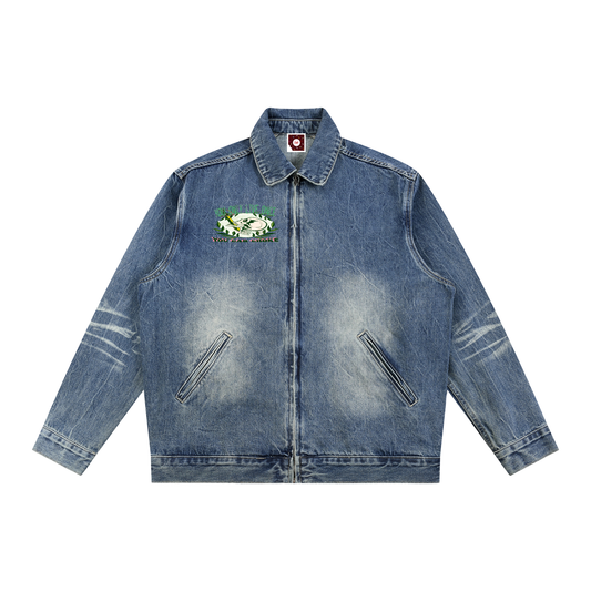 ONLYLIVEONCEYCC Vintage Wash Zip Up Denim Jacket