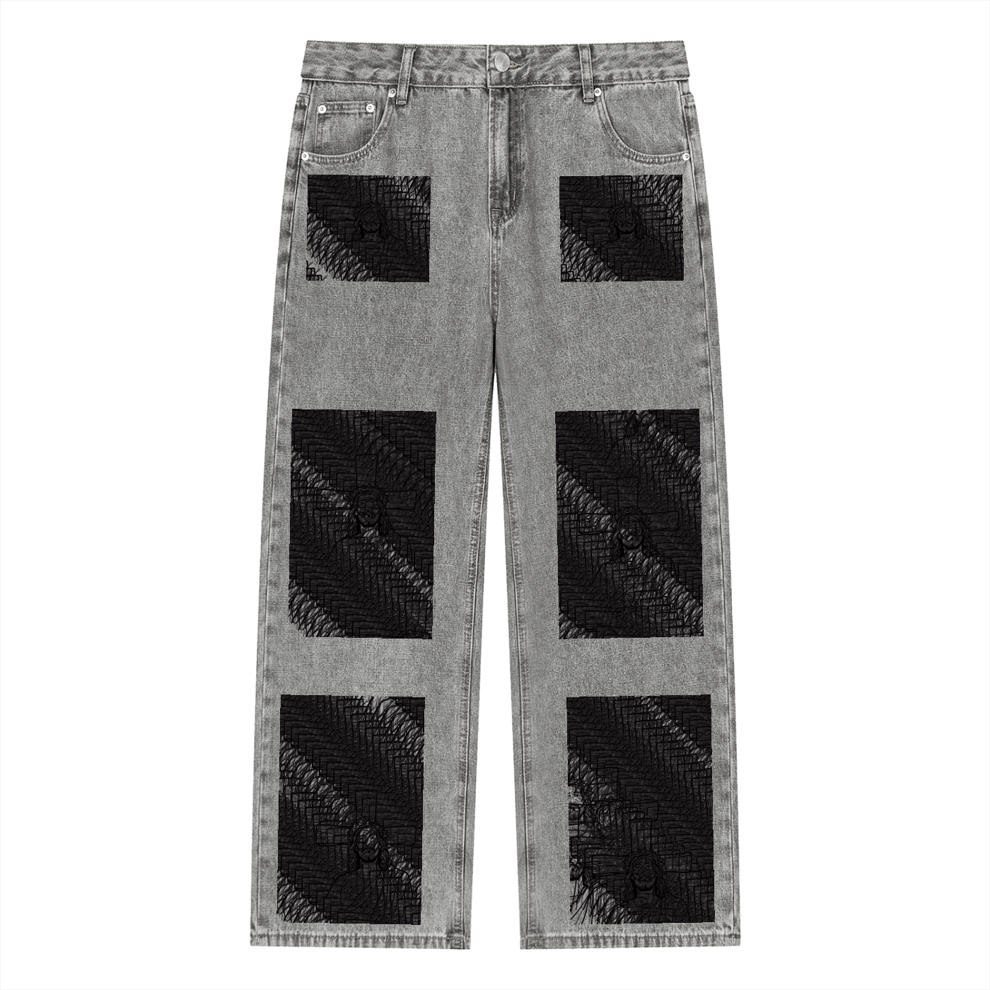 Js DupI, Unisex Vintage Wash Straight Leg Jeans
