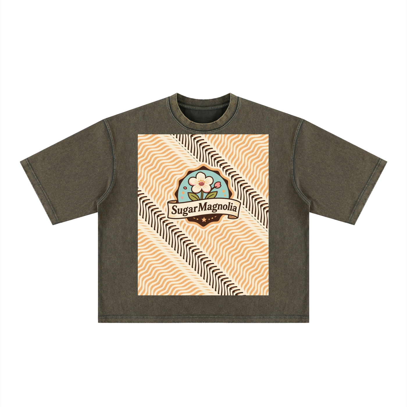 Sugar Pink Wt Magnolia Cr Plant, Unisex Heavyweight Mineral Wash Boxy T-Shirt