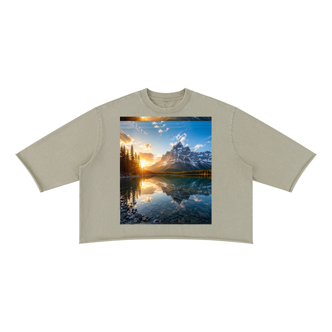 Mountain Top, Unisex Mineral Wash Raw Hem Boxy T-Shirt
