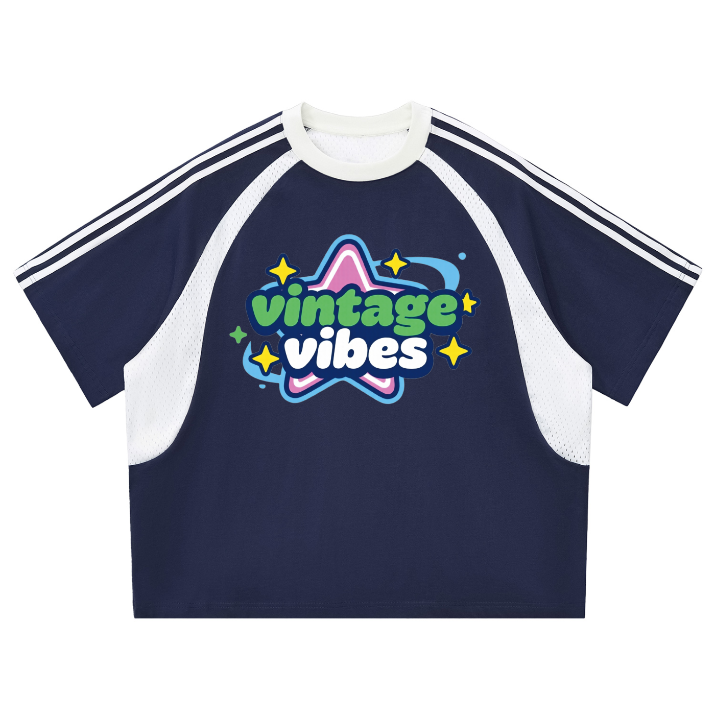 SIGMAINFTVITGEVIBES, Contrast Stripes Panel Mesh T-shirt