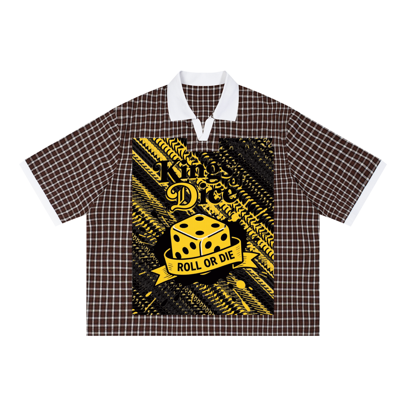 Kings Of Cards DupI, Unisex Boxy Plaid Color Block Polo Shirt
