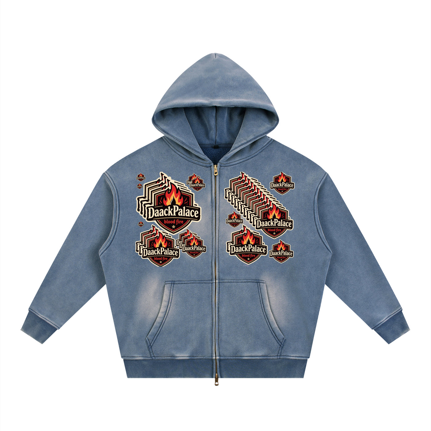 DaackPalace BloodFire DupI, Sunfade Two-way Zipper Boxy Fleece Hoodie