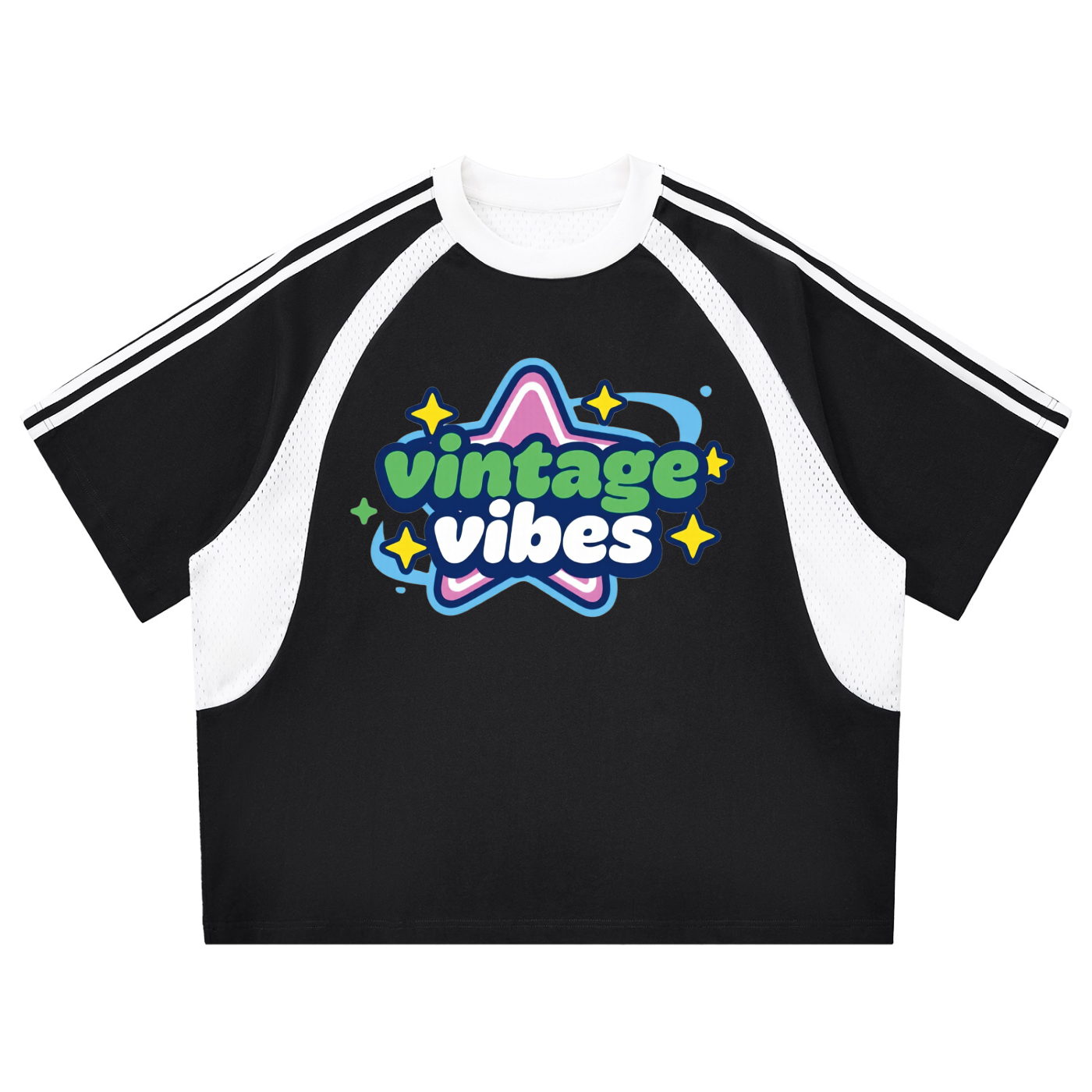 SIGMAINFTVITGEVIBES, Contrast Stripes Panel Mesh T-shirt
