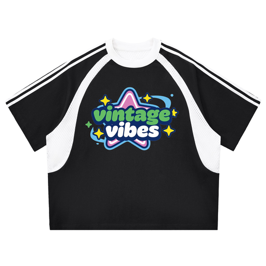 SIGMAINFTVITGEVIBES, Contrast Stripes Panel Mesh T-shirt