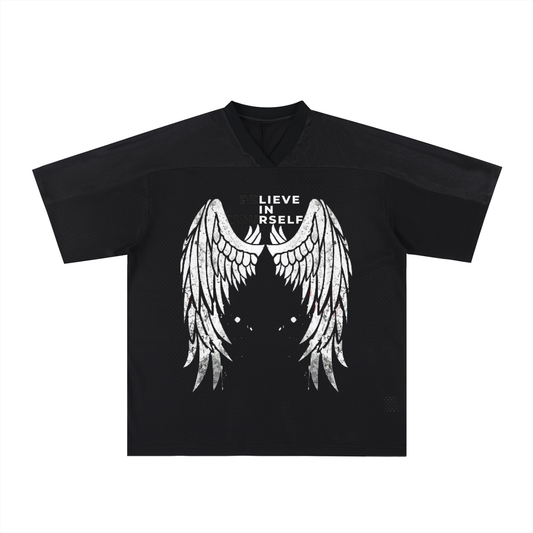 BeliveInYourself. Oversized Mesh V-Neck Soccer Jersey