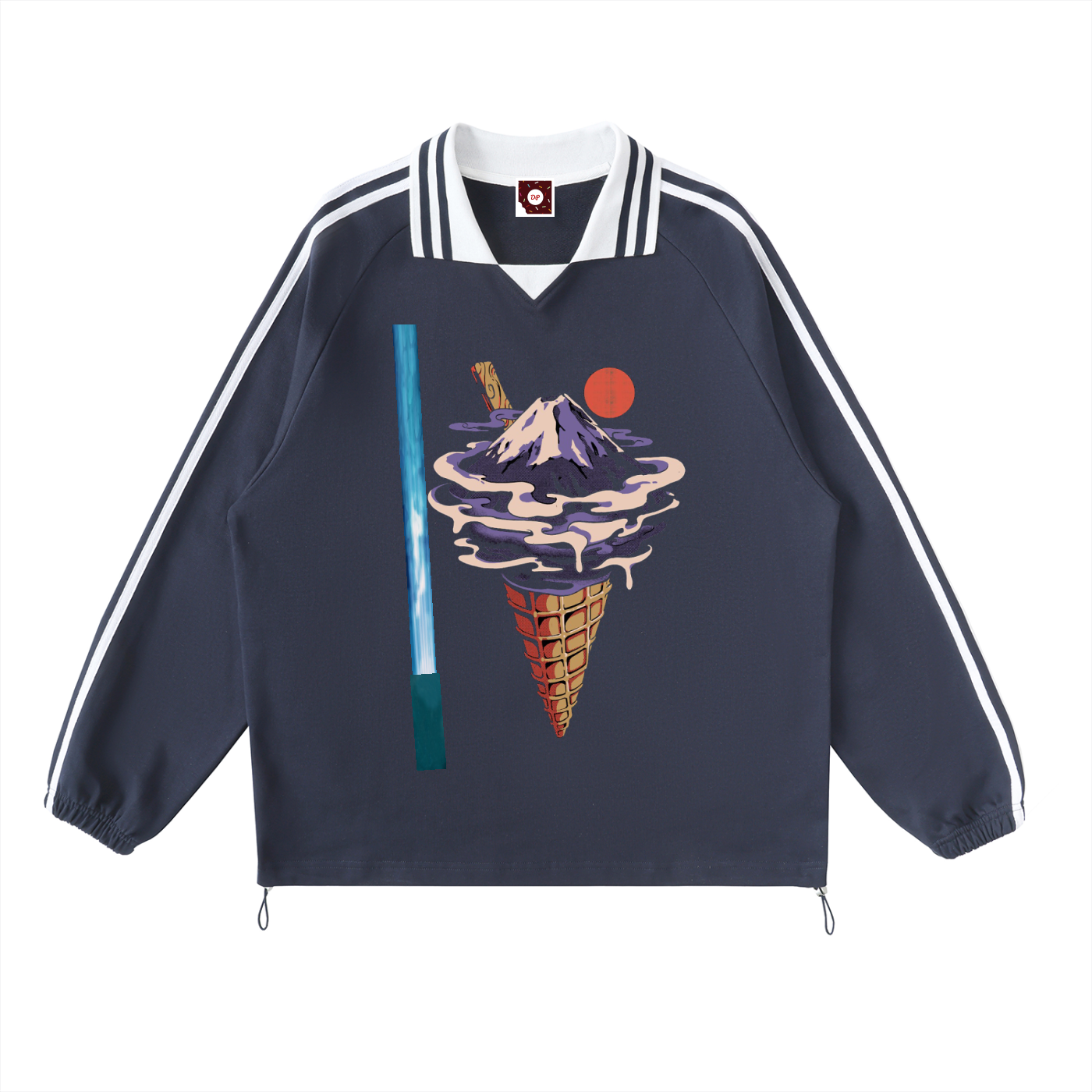 SaberMnt Contrast Striped Lapel Collar Sweatshirt