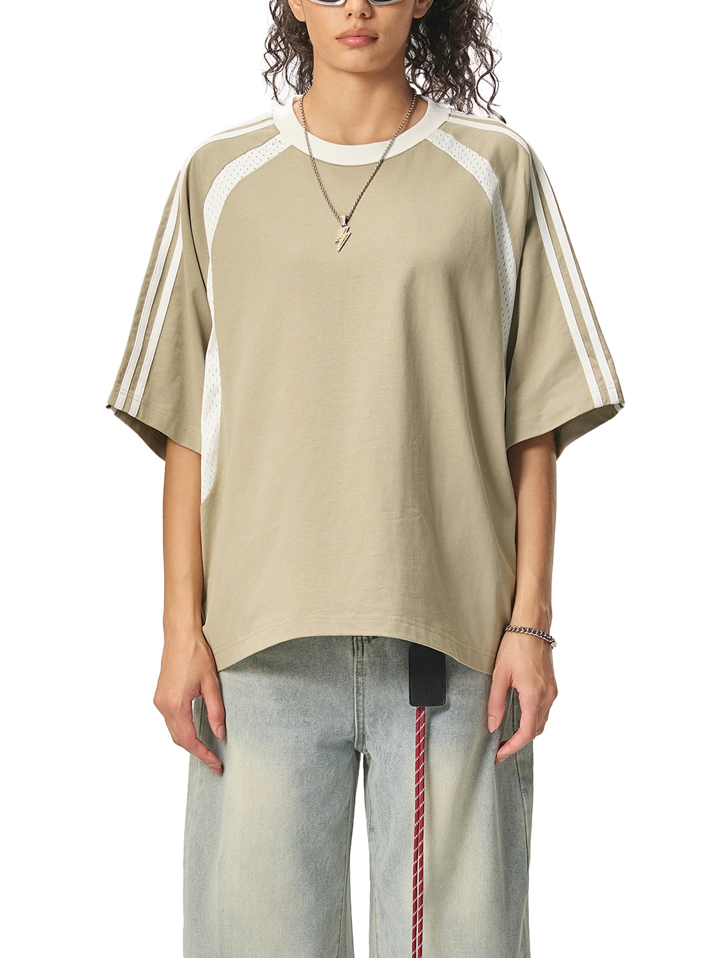 SIGMAINFTVITGEVIBES, Contrast Stripes Panel Mesh T-shirt