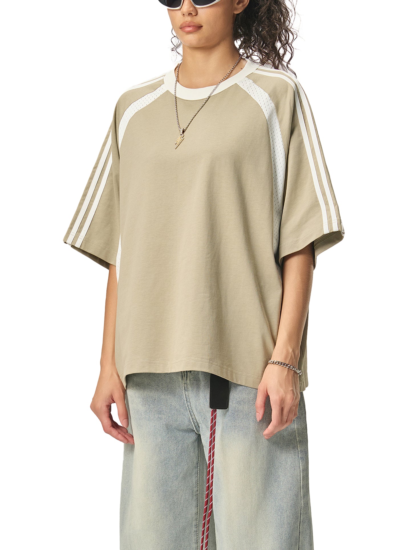 SIGMAINFTVITGEVIBES, Contrast Stripes Panel Mesh T-shirt