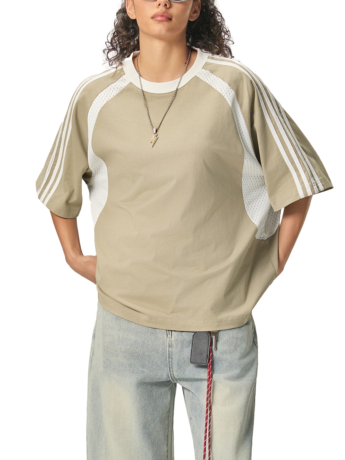 SIGMAINFTVITGEVIBES, Contrast Stripes Panel Mesh T-shirt