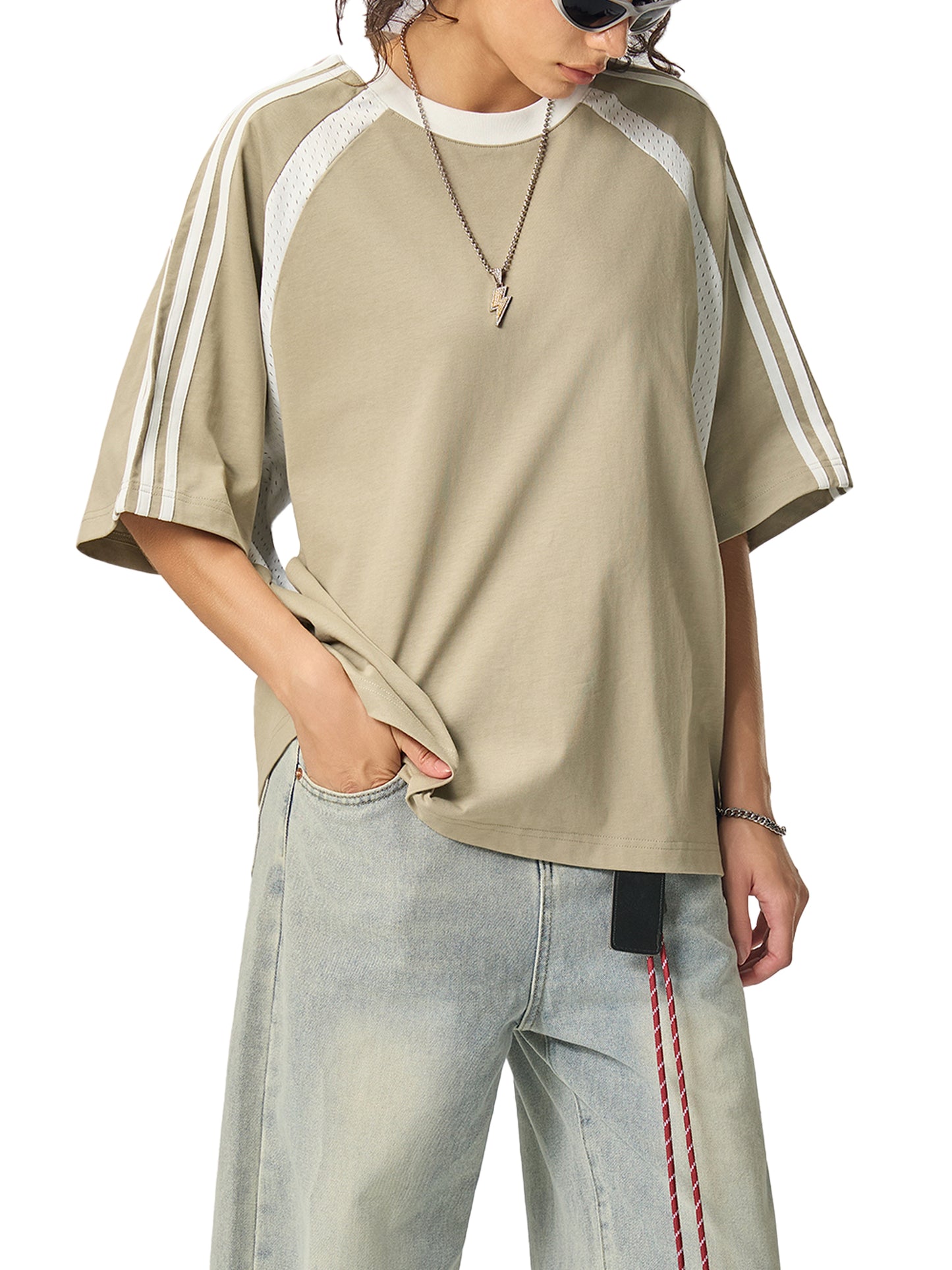 SIGMAINFTVITGEVIBES, Contrast Stripes Panel Mesh T-shirt