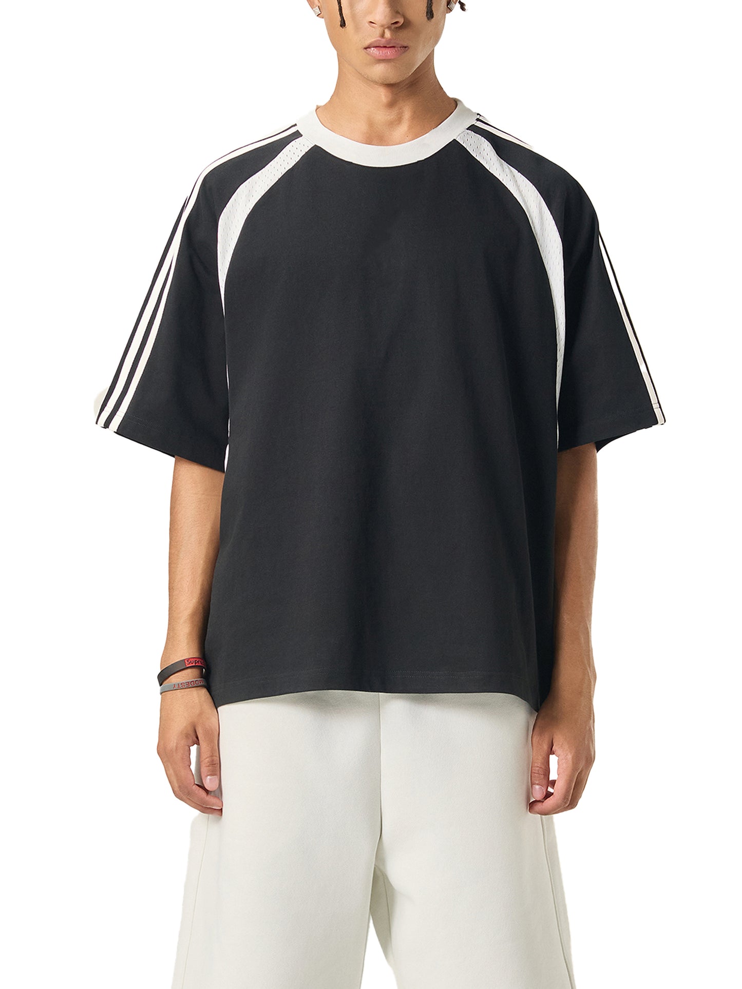 SIGMAINFTVITGEVIBES, Contrast Stripes Panel Mesh T-shirt