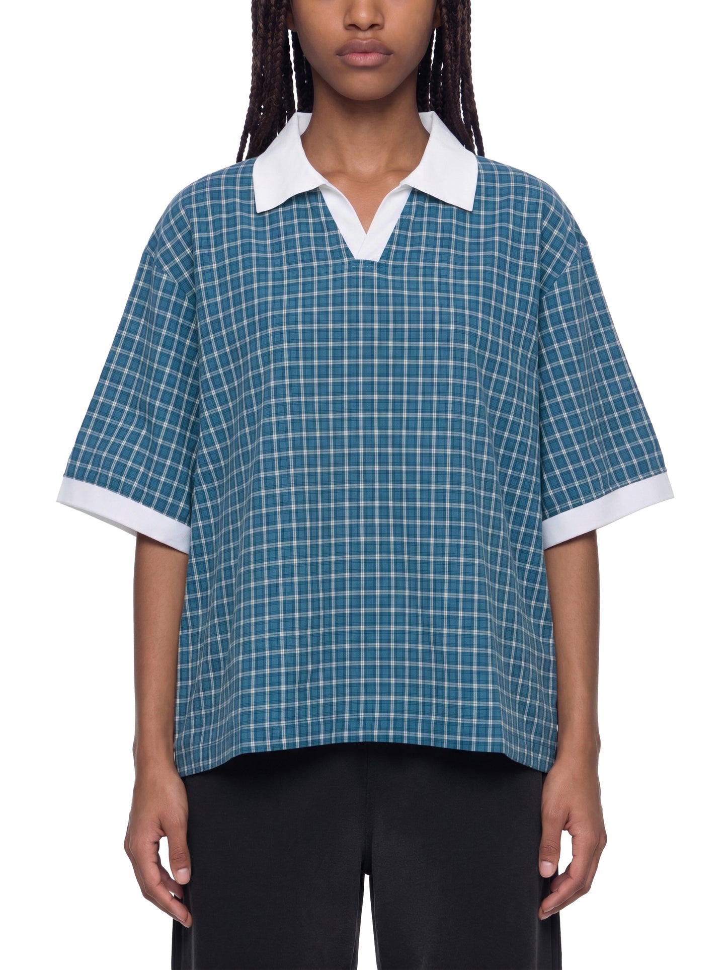 Kings Of Cards DupI, Unisex Boxy Plaid Color Block Polo Shirt