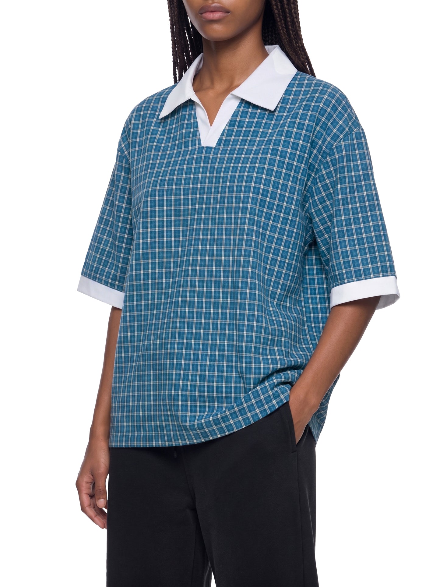 Kings Of Cards DupI, Unisex Boxy Plaid Color Block Polo Shirt