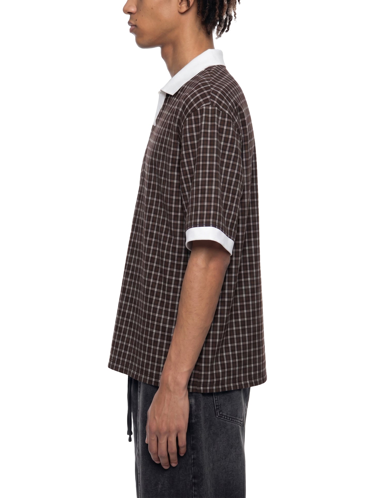 Kings Of Cards DupI, Unisex Boxy Plaid Color Block Polo Shirt