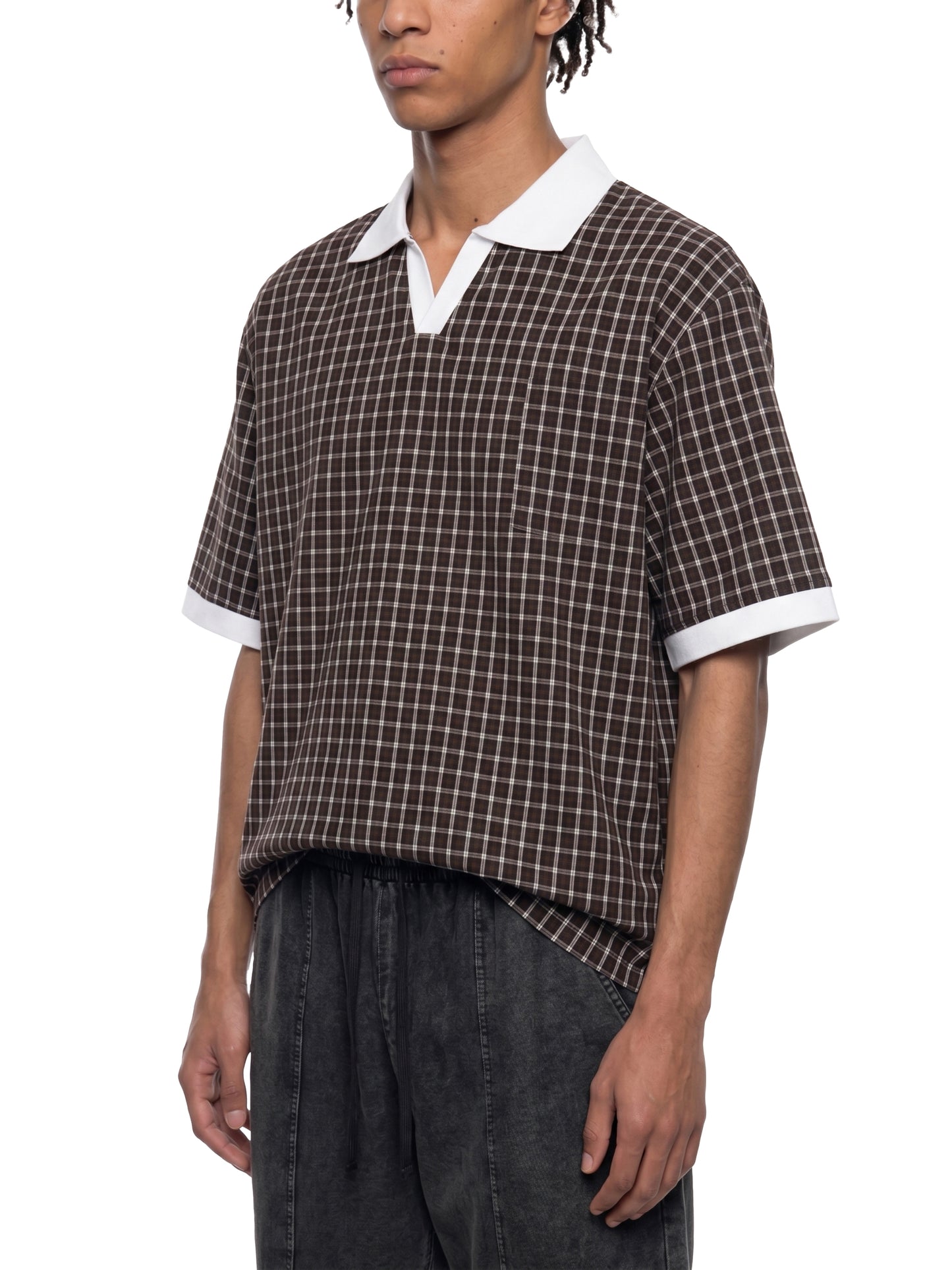Kings Of Cards DupI, Unisex Boxy Plaid Color Block Polo Shirt