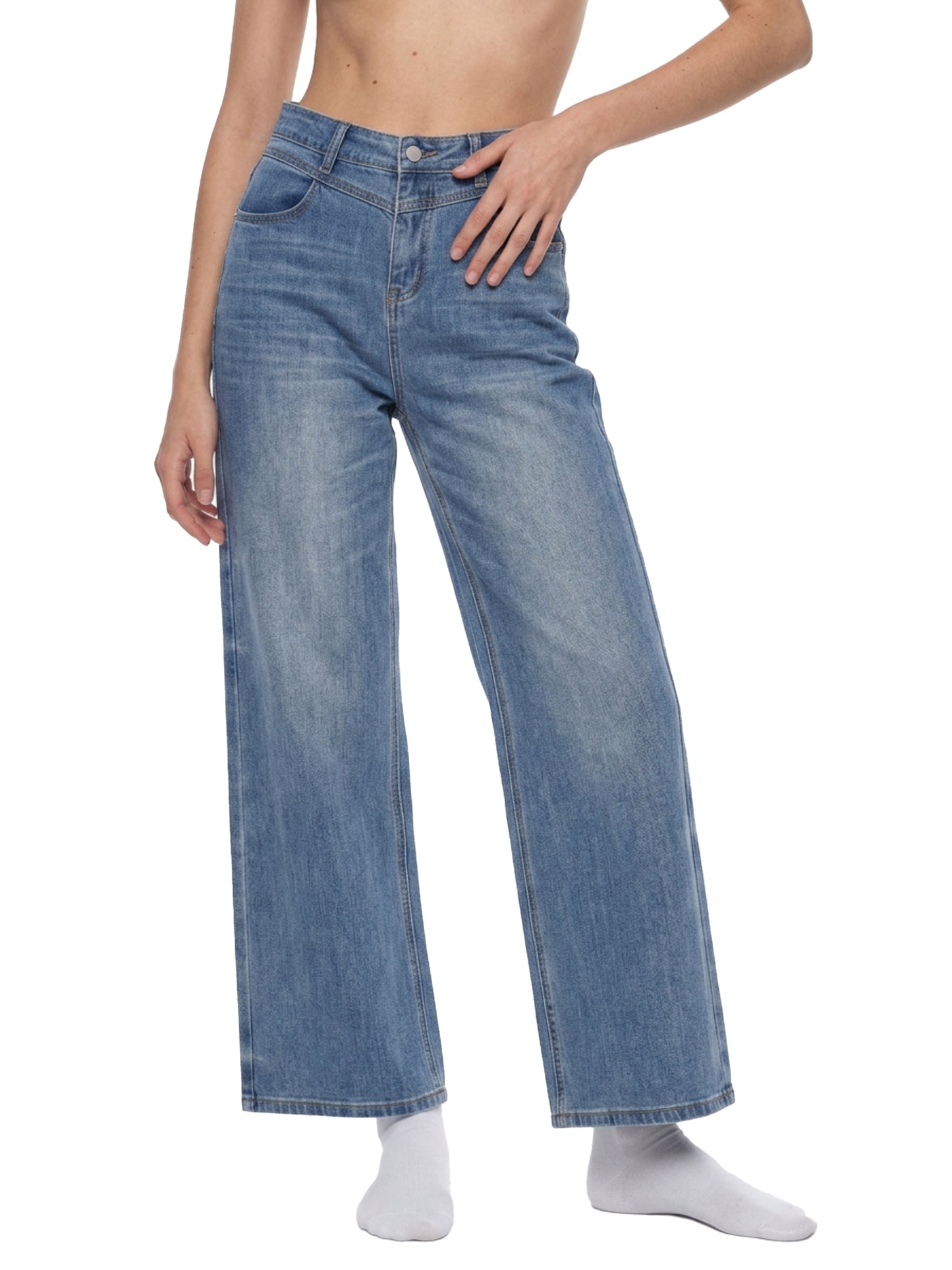 DupL, Women’s Vintage Wash Wide Leg Jeans