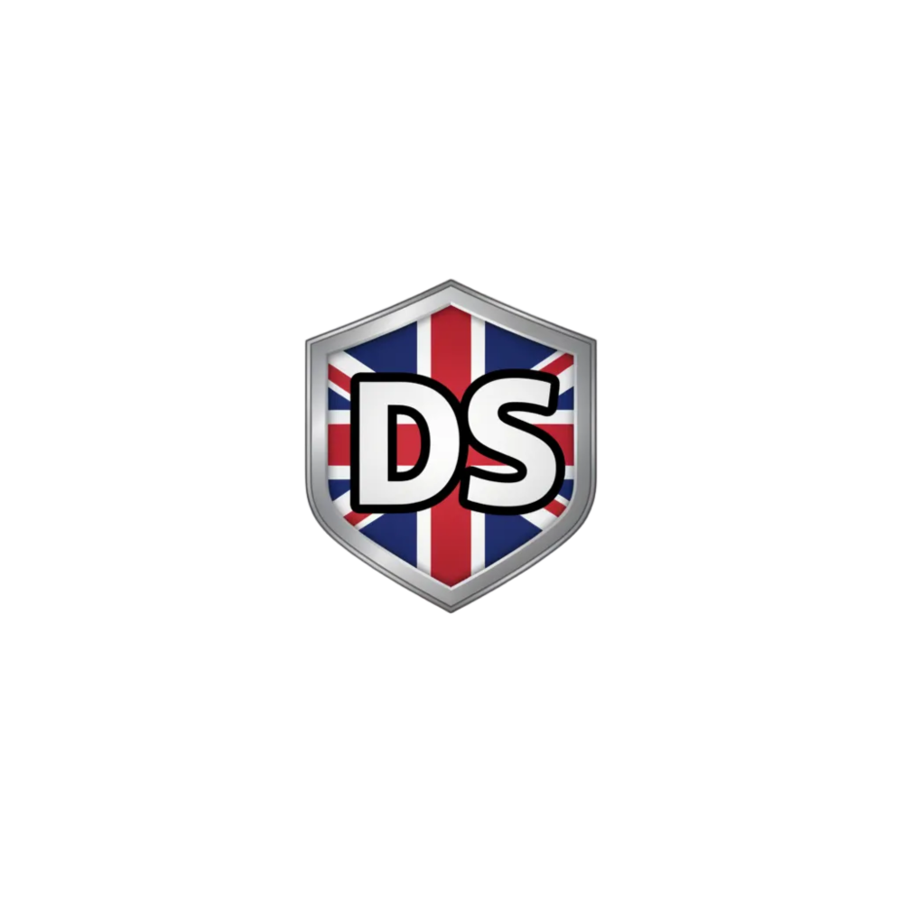 DS logo with British flag design on a white background